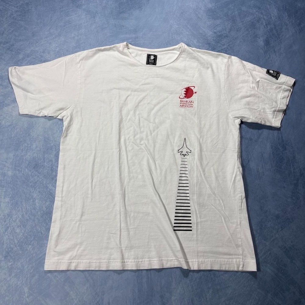 Bahrain International Airshow white t-shirt with red writing